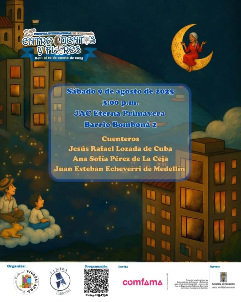 Festival internacional de cuenter&iacute;a Entre Cuentos y Flores, evento cultural en Medell&iacute;n, con cuentos y actividades para toda la familia, organizado por La Butaca Editorial y Viva Palabra.