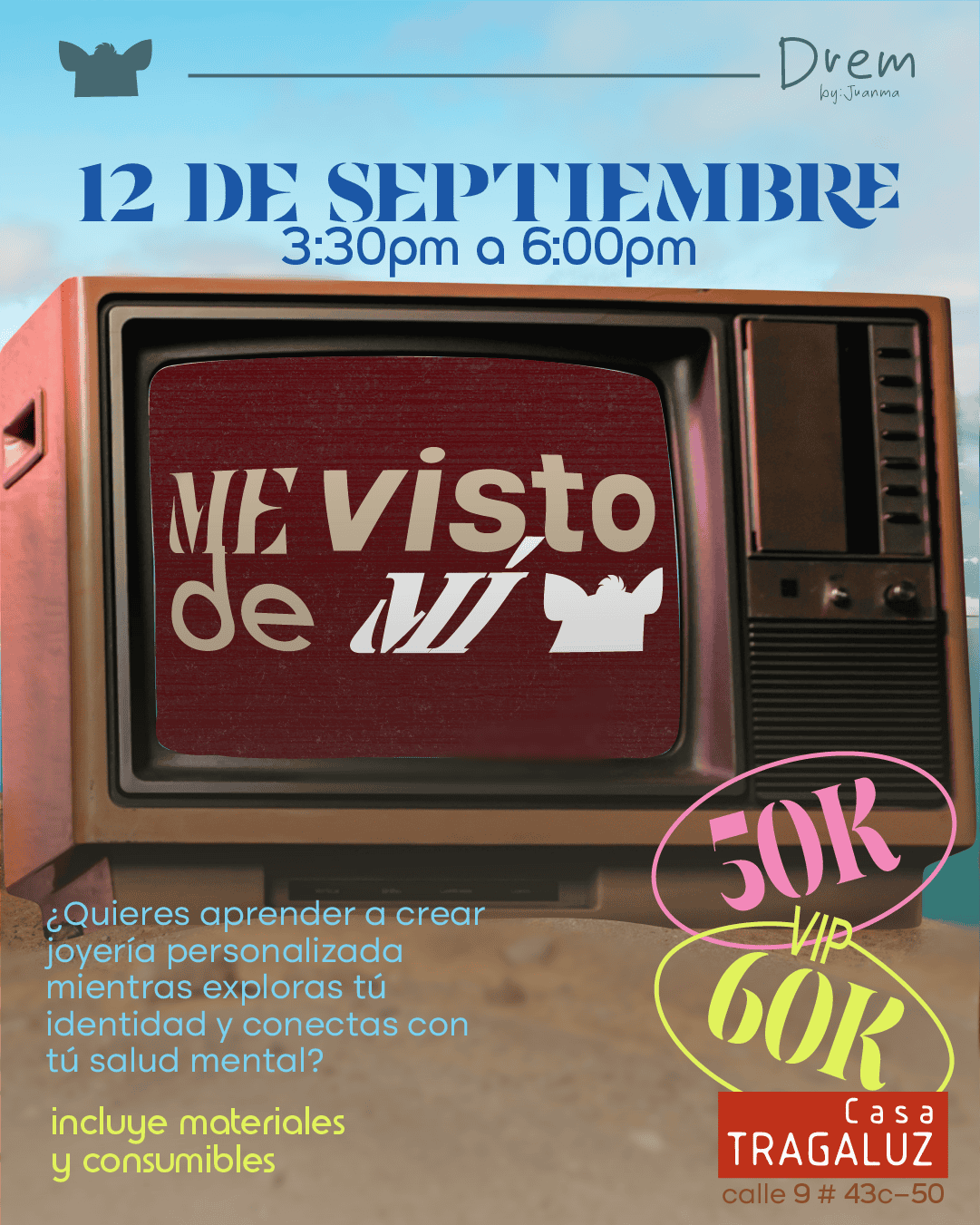 Aprende a crear joyería personalizada y conecta con tu salud mental en nuestro evento de moda y bienestar, con materiales incluidos, en Casa Tragaluz, Bogotá, el 12 de septiembre.