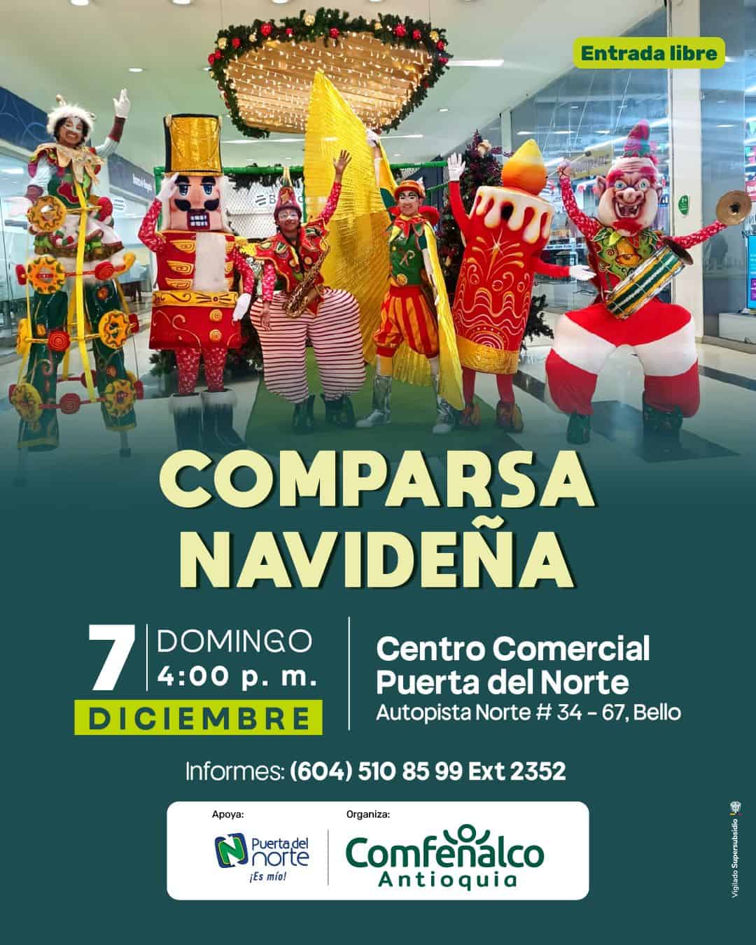 Disfruta de la celebración navideña con personajes alegres y coloridos en el centro comercial Puerta del Norte, evento con entrada libre, música y diversión familiar este 7 de diciembre.