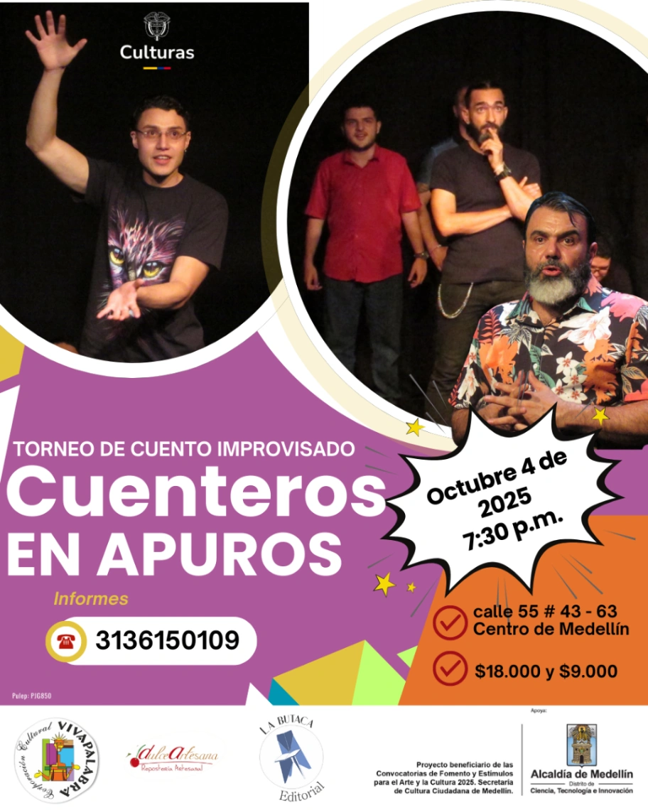 Aprovechando un torneo de cuento improvisado en Medellín con actores participando en un evento cultural.