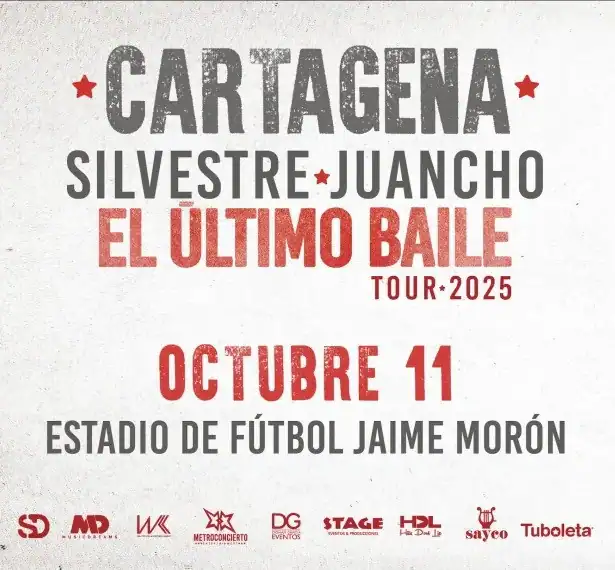 Cartagena concierto Silvestre Juanchó El Último Baile Tour 2025 en estadio de fútbol Jaime Morón.