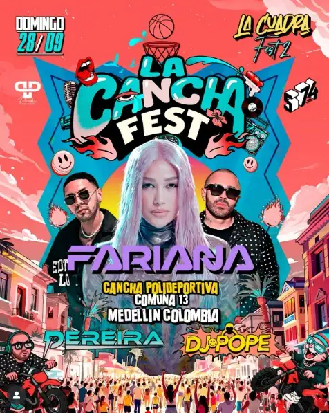 La Chincha Fest 2, evento deportivo y musical en Medellín, Colombia, con artistas destacados y actividades en la cancha polideportiva, promoviendo cultura, diversión y deportes.
