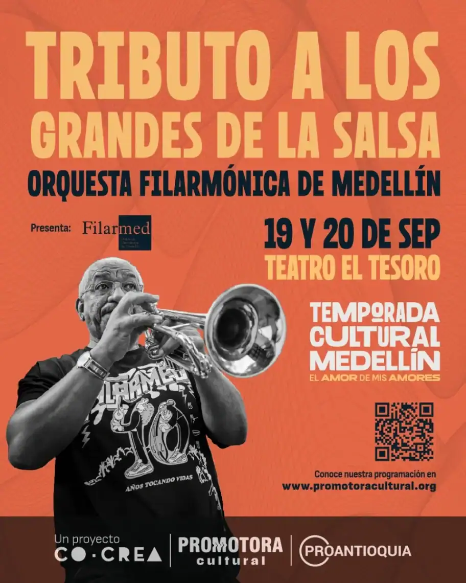 Tributo a los grandes de la salsa, Orquesta Filarmónica de Medellín, concierto en Teatro El Tesoro 19 y 20 de septiembre, evento cultural en Medellín.