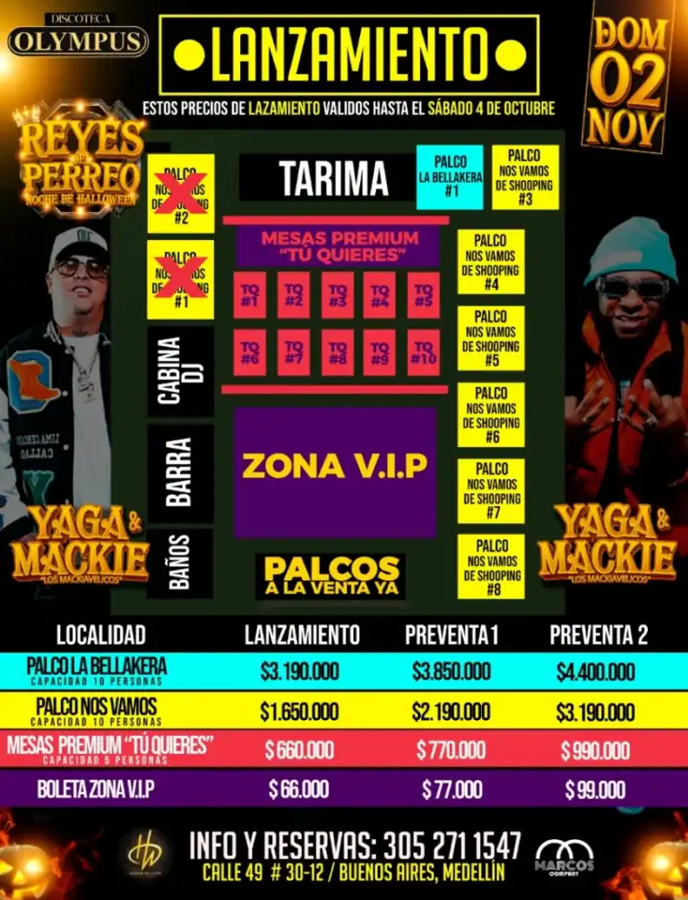 Disco de la discoteca Olympus promocional lanzamientos evento Yaga & Mackie Medellín promoción de boletos VIP y precios para el evento Reyes del Perreo en Medellín.