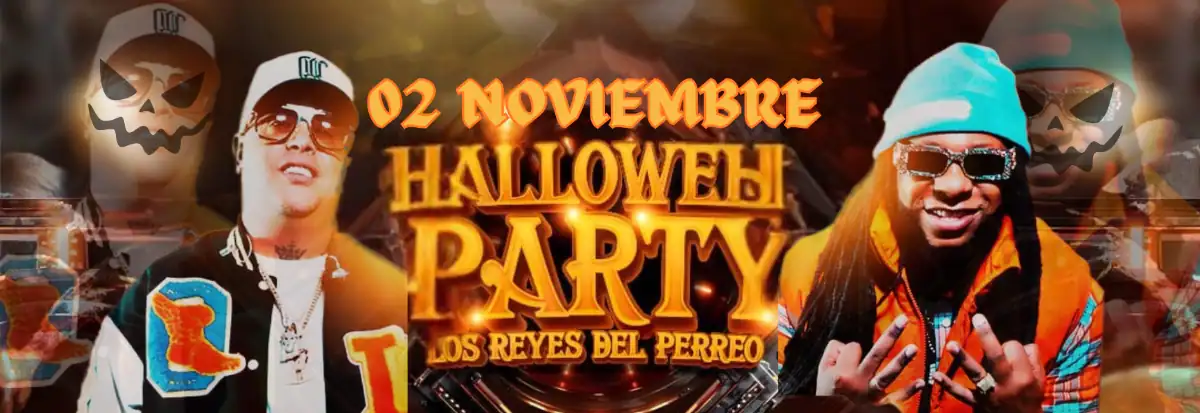 Halloween fiesta en Los Reyes del Perreo, evento 2 de noviembre con música en vivo, disfraces, y diversión en un ambiente festivo y seguro. Ideal para celebrar Halloween con amigos y bailar toda la noche.