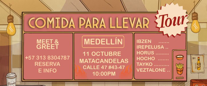 Guía de comida para llevar en Medellín, tour de eventos con opciones tradicionales y modernas, reserva con anticipación, con información de contacto y menú variado para diferentes gustos.
