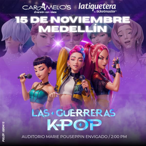 Eventos de entretenimiento en Medellín, concierto de K-pop, día 15 de noviembre, evento en el Auditorio Marie Poussepin Envigado, show de Las Guerreras K-Pop, experiencia musical para fans del K-pop en Colombia.
