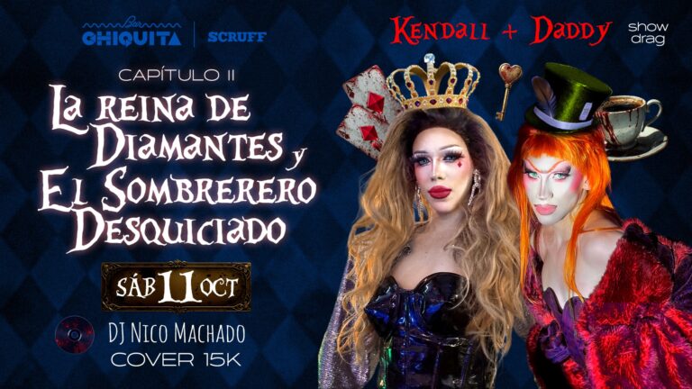 Espectáculo drag Queen con temática de cartas y sombreros, evento cultural y de entretenimiento en Colombia, con artistas famosos y DJ en vivo, ideal para amantes del drag y la cultura alternativa.
