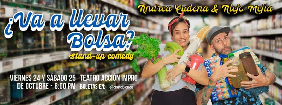 Bebidas y alimentos en escena de stand-up comedy en teatro acción impro en octubre.
