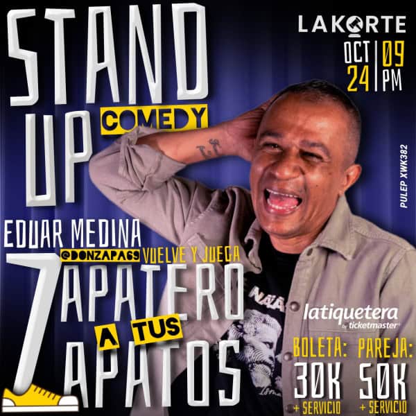 Stand-up comedy Eduar Medina evento en La Korte, 24 de octubre, show humorístico en Pereira con entradas a la venta. Disfruta de una noche de risas, humor y buena compañía en evento de comedia en Colombia.