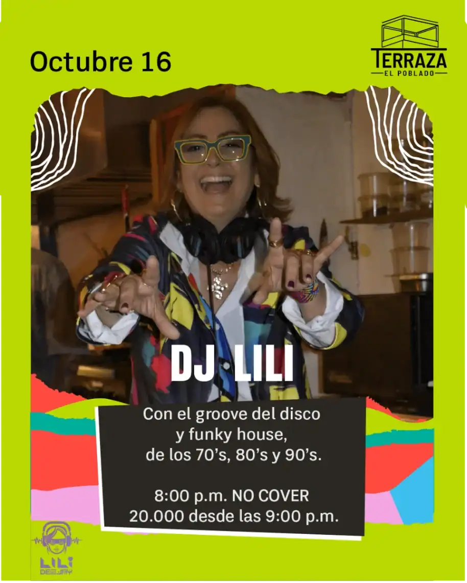 Dj Lili en evento de música disco y funky house, con ambiente divertido y energético.