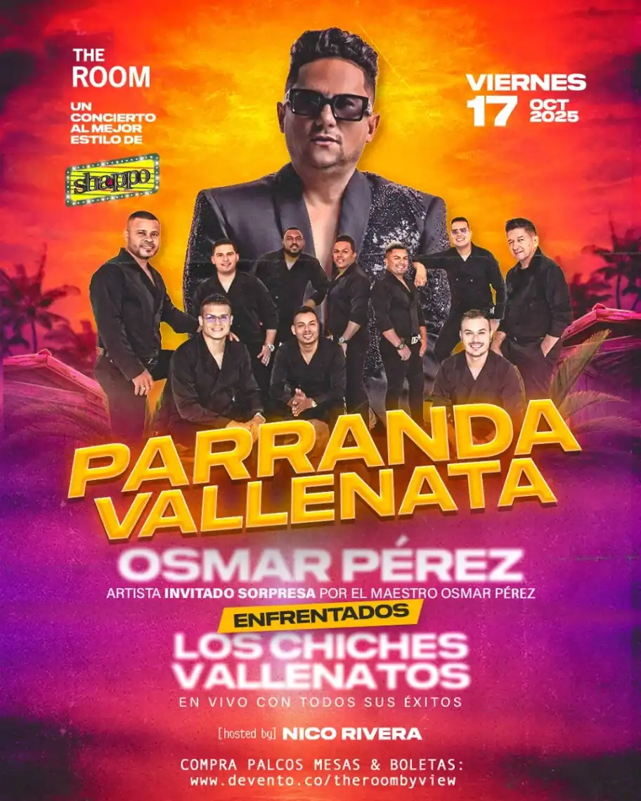 Espectáculo de música en vivo de Parranda Vallenata con Osmar Pérez y Los Chiches Vallenatos, evento en Bogotá, Colombia, el 17 de octubre de 2025, organizado por Eventario, con venta de boletas y paquetes de mesas.