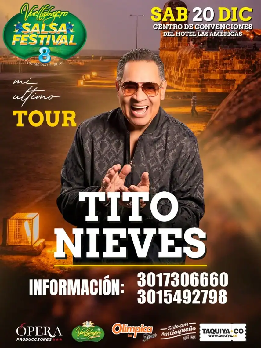 TITO NIEVES en concierto en Cartagena, evento salsa festival 8, para disfrutar música en vivo el sábado 20 de diciembre en el Hotel Las Américas.
