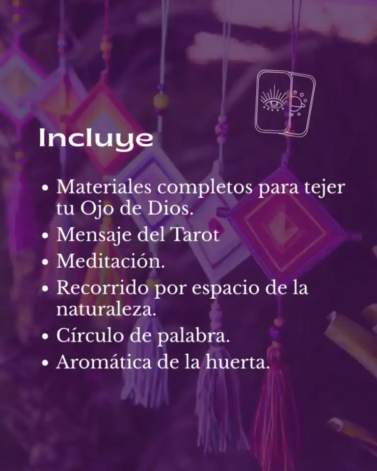 Materiales para Ojo de Dios, tarot, meditación, naturaleza, círculo de palabra y aromas. Recursos completos para conexión espiritual y bienestar.