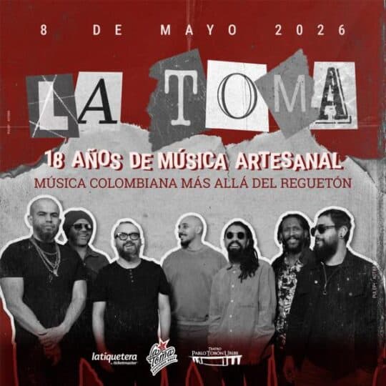 Concierto de La Toma en La Tomatera, Medellín, Colombia, 8 de mayo 2026, celebrando 18 años de música artesanal y cultura colombiana, con artistas destacados y ambiente festivo.