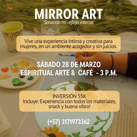 Reflexión artística y espiritual en taller de espejo para mujeres, en un ambiente acogedor y sin juicios, promoviendo la creatividad y el autoconocimiento.