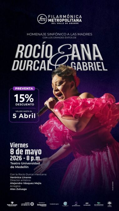 Cartel promocional del concierto de Rocío Durcal y Ana Gabriel en Medellín, con detalles del evento y fecha.