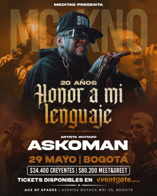 Artista invitado Askoman en Bogotá, evento de música y cultura urbana.