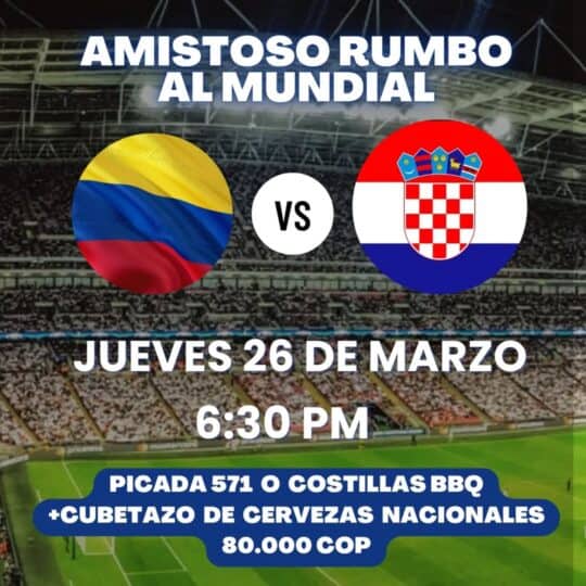 Partido de fútbol entre Colombia y Croacia en un amistoso internacional.
