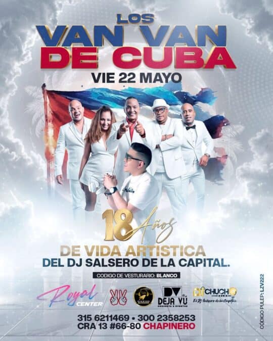 Concierto de Los Van Van de Cuba en vivo el 22 de mayo.