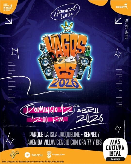 Cartel del concierto Lagos RS 2026 en Kennedy, con detalles del evento y fecha, en un diseño colorido y llamativo.