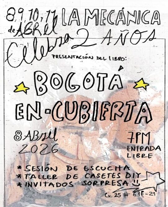 Evento de la presentación del libro en Bogotá, con actividades de escucha, taller de castillos DIY y invitados sorpresa, el 8 de abril de 2026 a las 7 PM, entrada libre.