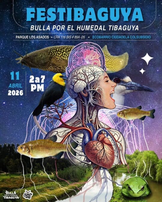 Imagen promocional del festival en Tibugua, mostrando elementos de la naturaleza, animales y un enfoque en la conservación ambiental para promover la participación ciudadana.