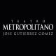 Metropolitano Teatro logo en fondo negro, promoción de obra teatral en Bogotá.